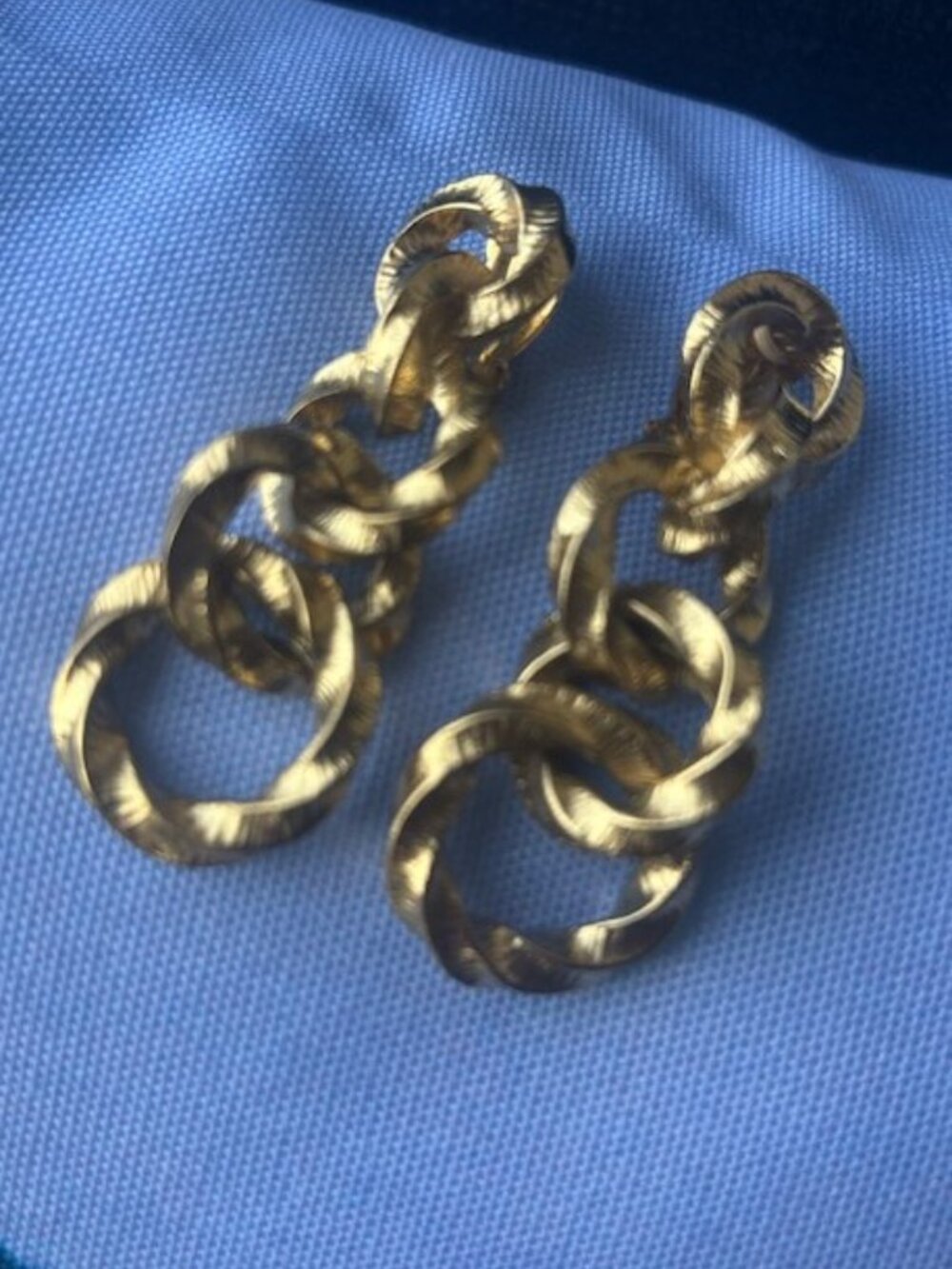GIVENCHY Paris New York Couture Gold Hoop Textured Link EARRINGS - Picture 7 of 12